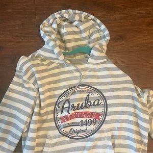 Aruba Hoodie Grey White Stripes Large